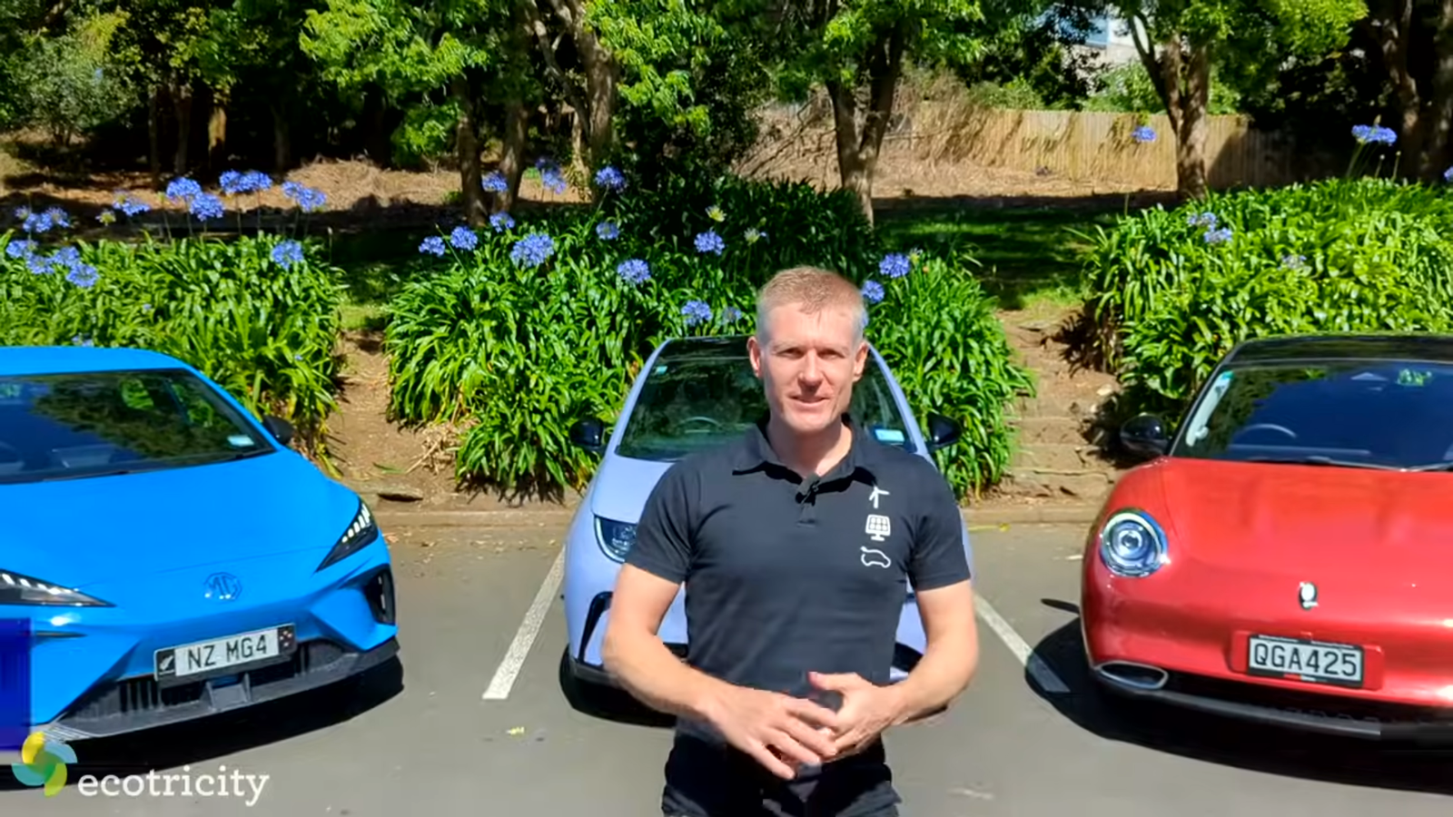 Gavin standing in front of the MG, BYD and Ora